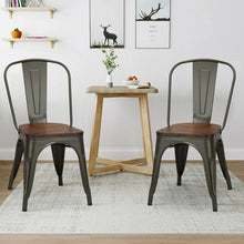 Costway Set of 4 Style Metal Dining Side Chair Wood Seat Stackable Bistro Cafe