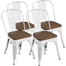 Alden Design Metal Stackable Dining Chairs with Wooden Seat, Set of 4, White