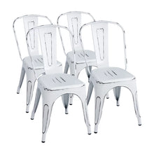 Lacoo Distressed Style Stackable  Chairs, Distressed White Set of 4