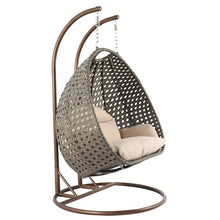 LeisureMod Beige Wicker Hanging 2 person Egg-Shaped Swing Chair, Beige
