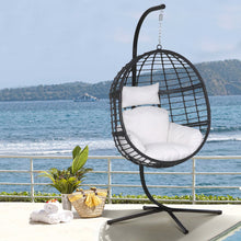 Arttoreal Wicker Hanging Chair,Hammock Egg Chair with Stand and Cushion for Bedroom Garden and Balcony,White