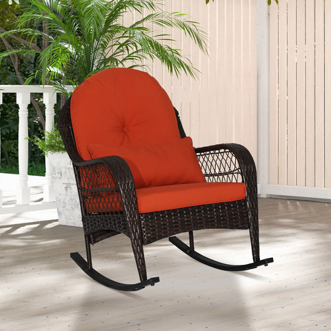 Costway Outdoor Patio Rattan Wicker Rocking Chair Rocker Cushion Pillow Garden Deck