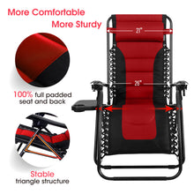 MF Studio Padded Zero Gravity Lounge Chair Adjustable Potable Camping Lawn Chair Heavy Duty Steel Frame with Cup Holder, Red