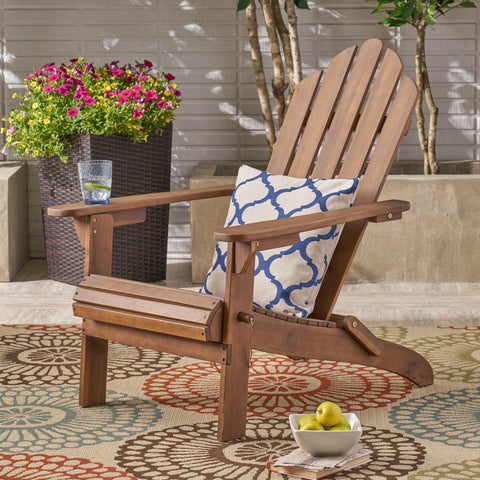 Harlee Outdoor Foldable Acacia Wood Adirondack Chair, Dark Brown