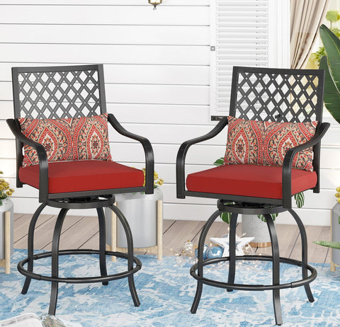 Sophia & William 2PCS Outdoor Patio Swivel Bistro Bar Stools Set Outdoor Metal Height Chairs with Cushions