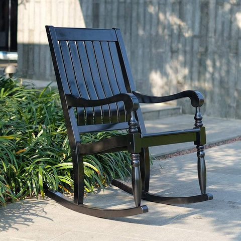 Bonn Solid Wood Oversized Outdoor Rocking Chair, Black