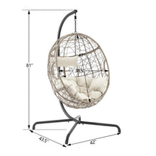 Ulax Furniture Outdoor Patio Wicker Hanging Basket Swing Chair Tear Drop Egg Chair with Cushion and Stand, Beige