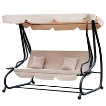 Outsunny 3-Seat Outdoor Patio Swing Chair, Converting Flatbed, with Adjustable Canopy, Removable Cushion and Pillows