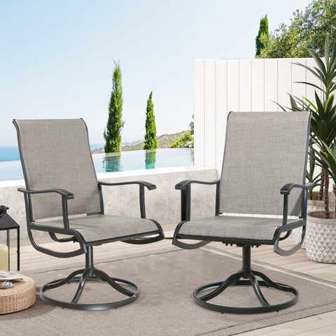 Ulax Furniture Outdoor Patio Swivel Dining Chairs Set of 2 with Breathable Textilene, Black Steel Frame