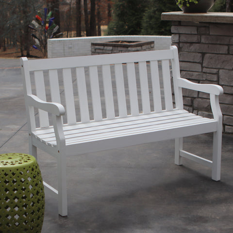 Henley Outdoor Bench, Wood, White