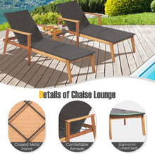 Gymax 3PCS Outdoor Chaise Lounge Set Patio Yard w/ Side Table Adjustable Backrest