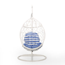 Berkley Outdoor Wicker Tear Drop Hanging Chair, White and Blue