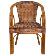Emma + Oliver Brown Rattan Patio Chair with Dark Red Bamboo-Aluminum Frame