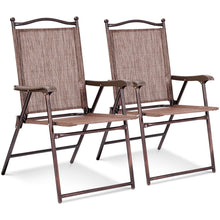 Gymax Set of 2 Folding Patio Furniture Sling Back Chairs Outdoors brown
